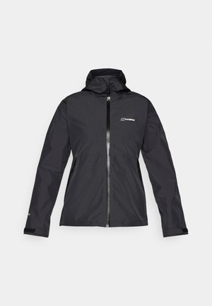 Μαύρο, αδιάβροχο μπουφάν με κουκούλα, που κλείνει με φερμουάρ και διαθέτει δύο πλευρικές τσέπες, με το λογότυπο της Bergans στο πάνω δεξί μέρος του στήθους.