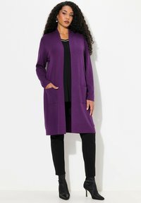 Ulla Popken LONG OPEN FRONT SWEATER - Neuletakki - classic blackberry