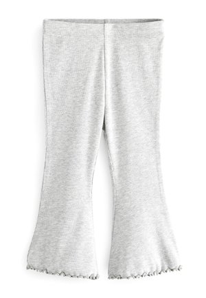 Leggings légèrement gris clair à côtes, avec un ourlet ondulé et une taille élastique. Le tissu texturé offre un ajustement confortable et de la flexibilité.