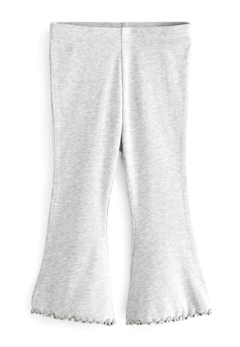 Leggings légèrement gris clair à côtes, avec un ourlet ondulé et une taille élastique. Le tissu texturé offre un ajustement confortable et de la flexibilité.