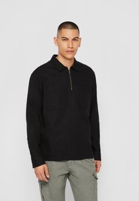 Urban Classics - HALF ZIP - Skjorta - black Miniatyrbild 1