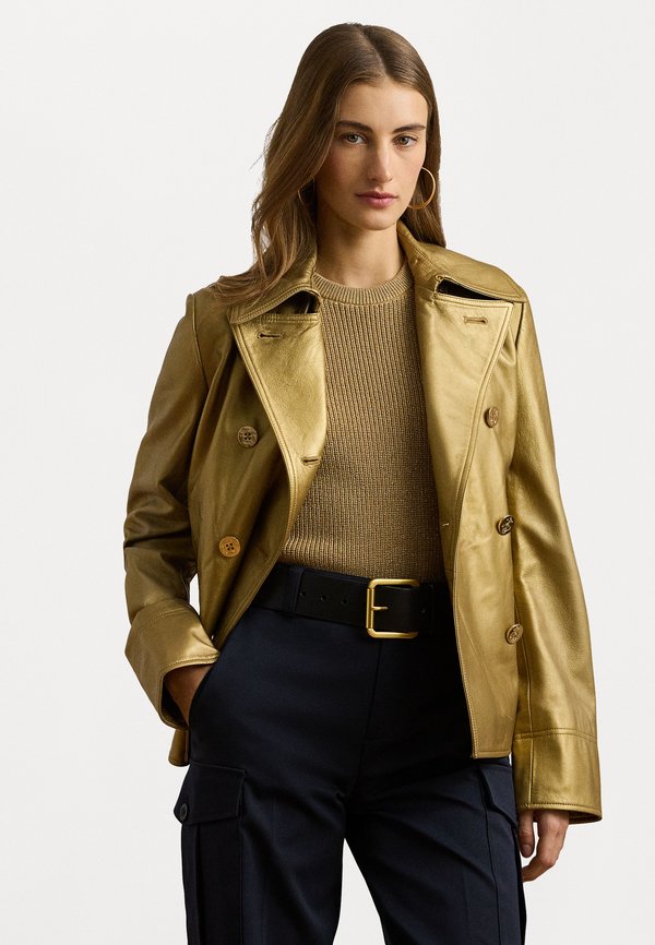 METALLIC LAMBSKIN PEACOAT - Leather jacket - relic gold