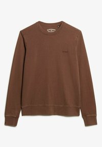 Felpa marrone a maniche lunghe realizzata in tessuto morbido, con collo rotondo, polsini a coste e un piccolo logo sul petto.