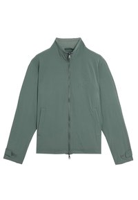 Ljusgrön zip-jacka med hög krage, sidofickor och texturerad tyg. Har en subtil logotyp på bröstet och justerbara ärmslut.