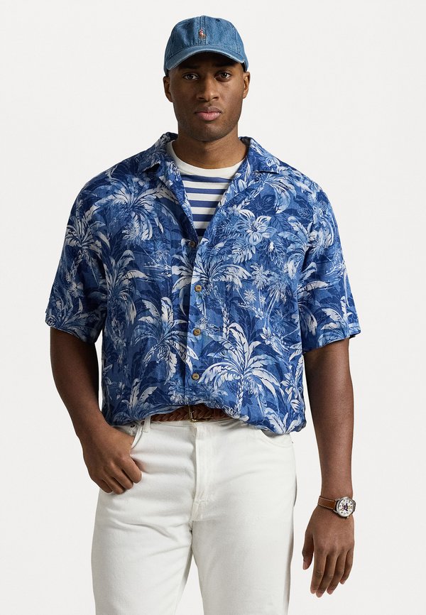 TROPICAL PRINT LINEN CAMP SHIRT - Shirt - indigo