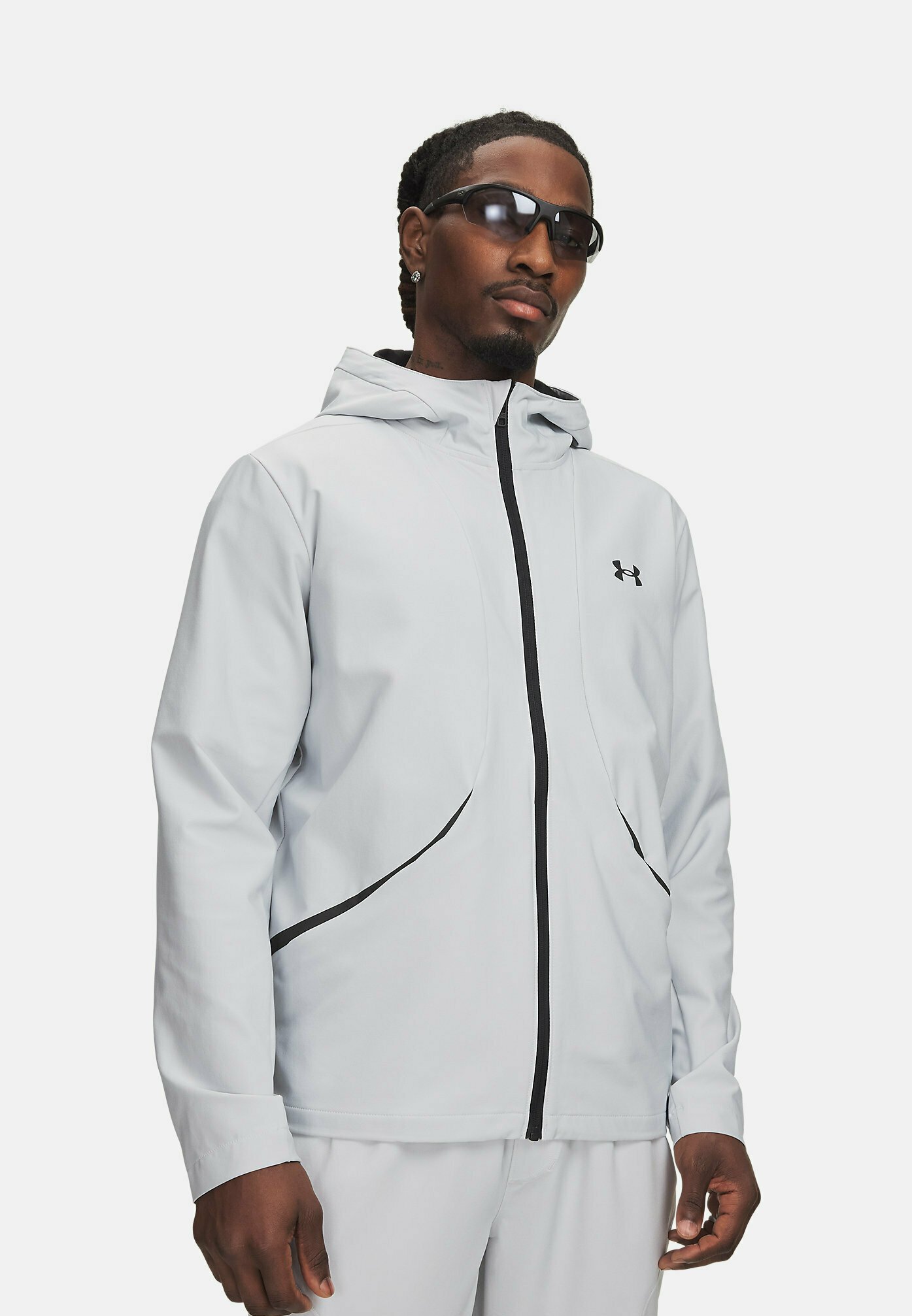 Under GREY LIGHT - JACKET WOVEN UP LOCK ARMOUR UNDER ホワイト/グレー フード付きジャケット Armour ウォーキング・ランニングウェア