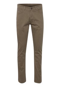 Khaki katoenen broeken met een slim fit, voorzien van zijzakken, een knoopsluiting en subtiele branding op de tailleband.