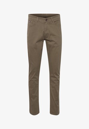 Khaki bomuldsbukser med slim fit, der har forlommer, knaplukning og diskret branding på taljen.