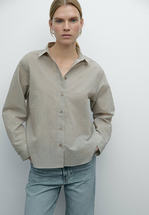 STRIPED CROPPED SHIRT  - Button-down blouse - beige