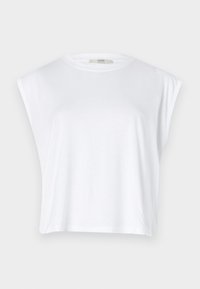 White cotton cropped t-shirt with cap sleeves, round neckline, and a smooth, slightly textured fabric. No patterns or visible hardware.