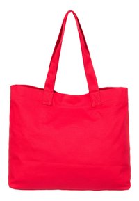 Rode canvas draagtas met twee stevige handvatten, rechthoekige vorm en een gladde textuur; geen zichtbare patronen of hardware.