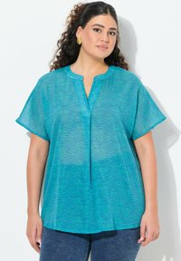 Ulla Popken SUMMERTIME ZEBRA PRINT SHORT SLEEVE - Blůza - deep aqua