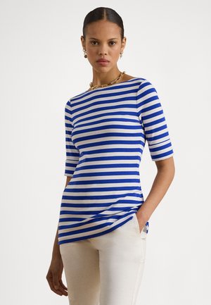 STRIPED STRETCH COTTON BOATNECK TEE - Nyomott mintás póló - cruise royal/white