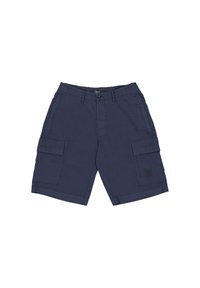 Marineblauwe shorts van katoen met een relaxte pasvorm. Bevat twee zijzakken en twee cargo-zakken op de bovenbenen. Inclusief knoopsluiting.