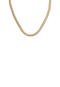 Collana a catena dorata con design liscio e arrotondato, caratterizzata da una texture flessibile, adatta sia per un look casual che per uno formale.