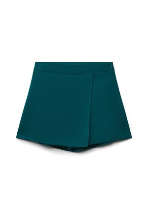 Jupe-bermuda femme teal avec un design à l'avant en portefeuille et une fermeture éclair discrète sur le côté, présentée sur un fond blanc.