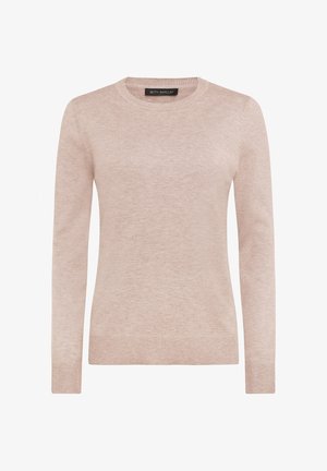 Pull en maille rose pâle à manches longues, col rond, poignets et ourlet côtelés, marqué Betty Barclay.