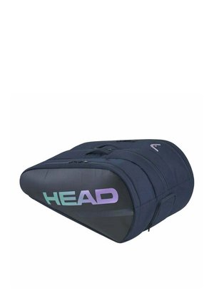 Marineblaue HEAD Tennistasche mit mehreren Reißverschlussfächern und Tragegriffen, entworfen zur Aufbewahrung von Sportausrüstung.