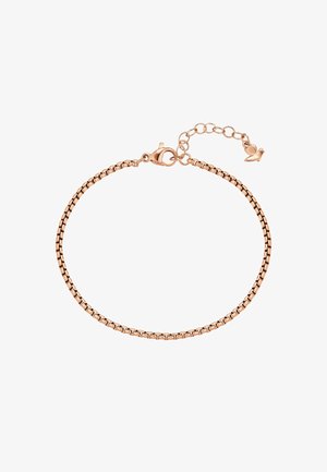 Delikat roseguld armbånd med kasseled, hummerlås og justerbar forlængerkæde med en lille bladcharme.
