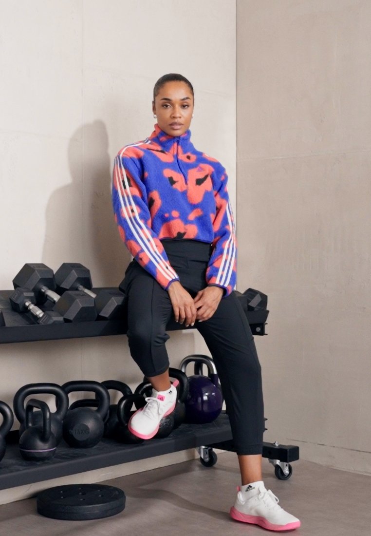 ★adidas★ Animal Print Fleece Crop Half Zip Up Top Blue Red Adidas Originals Half Zip Polar Fleece Sweatshirt Cropped