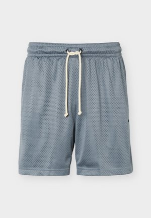 Shorts de sport en mesh bleu clair avec taille élastique et cordon blanc à l'avant, adaptés pour le sport ou une tenue décontractée.
