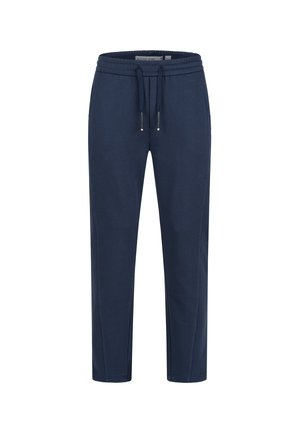 Pantaloni jogger casual blu navy con vita elasticizzata, coulisse regolabile e tasche laterali.