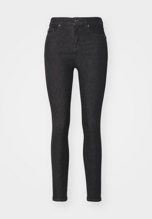 Sorte denim skinny jeans med en tettsittende fasong, klassisk fem-lommers design, frontlukking med knapp og subtile sømdetaljer.