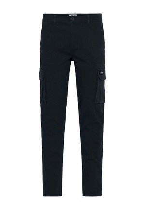 Sorte cargo bukser laget av bomull, med sidelommer, rett ben-design og en glatt tekstur. Inkluderer en logo på lommen.