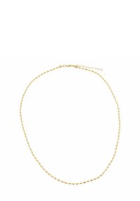 Collana d'oro con un delicato design intrecciato e perline sferiche disposte in modo uniforme. Include un piccolo gancio e una catena regolabile.