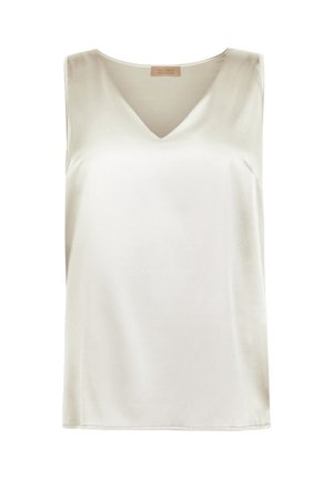 Blusa smanicata in satin color avorio con scollo a V e spalle strette, della collezione Falconeri Seta.