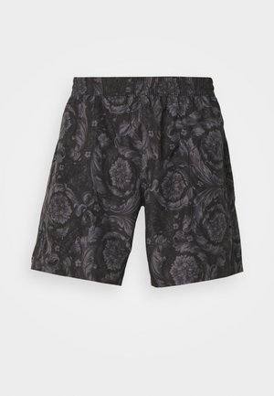Mænds sorte shorts med et toneret blomstermønster, der har en elastisk talje, letvægtsmateriale og sidelommer for bekvemmelighed.
