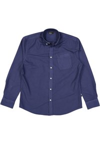Navyblaue, langärmelige Hemd aus Baumwolle, mit einem Button-Down-Kragen, einer Brusttasche und Knopfverschluss mit weißen Knöpfen.