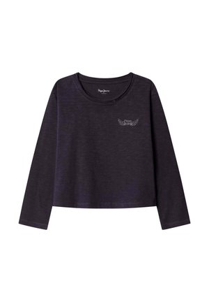 Dunkel marineblaues, langärmeliges Crop-Top mit Rundhalsausschnitt und kleinem weißem "Pepe Jeans"-Logo mit Flügeln auf der Brust.