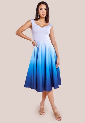 Goddiva OMBRE SCUBA BARDOT A-LINE MIDI - Vestido de cóctel - lightblue