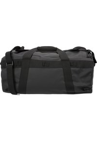 Musta viikonloppulaukku, joka on valmistettu kestävästä materiaalista. Laukussa on kaksinkertaiset kantokahvat, irrotettava olkahihna ja sileä, teksturoitu pinta.