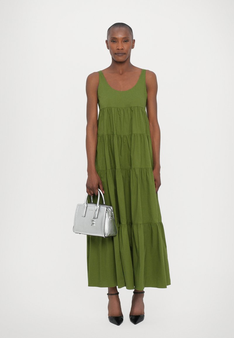michael kors green maxi dress Michael Kors Smocked Georgette Maxi Dress