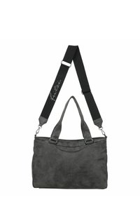 Borsa tote grigia texture con doppio manico e tracolla regolabile e staccabile. Presenta un corpo a motivo e dettagli in metallo tonalità argento.