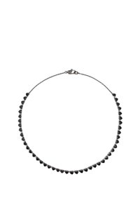 Collar de cristal negro sobre una delicada cadena metálica, con motivos en forma de triángulo en una disposición graduada. Cierre de pinza seguro.