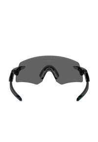 Occhiali da sole sportivi neri con lenti grandi e curve e montatura nera elegante. Presentano lenti leggermente oscurate e puntali regolabili.