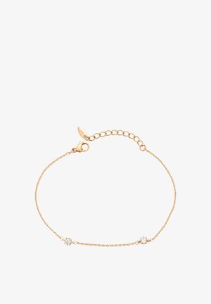 Arany lánc karkötő, amely kis, tiszta kristály díszítéssel, láncszemekkel és homár kapoccsal rendelkezik, állítható hosszúsággal a testreszabott illeszkedés érdekében.