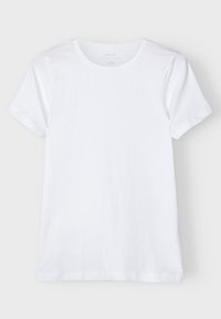 T-shirt blanc à manches courtes en coton. Présente un col rond et un ourlet droit. Texture lisse, sans motifs ni accents.