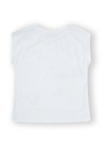 Camiseta de algodón blanca de manga corta con un cuello redondo y una textura suave. La parte de atrás es lisa, sin patrones ni detalles visibles.