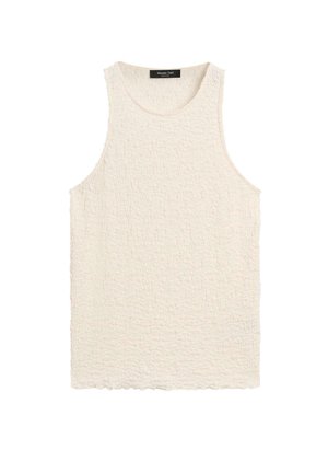 Bílý texturovaný tílko bez rukávů s kulatým výstřihem a vroubkovaným lemem, označený Massimo Dutti.