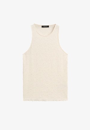 Bílý texturovaný tílko bez rukávů s kulatým výstřihem a vroubkovaným lemem, označený Massimo Dutti.