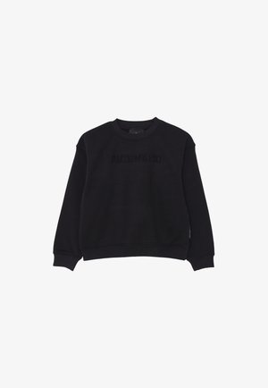 Felpa nera con colletto a girocollo, maniche lunghe, polsini e orlo a coste, e logo testurizzato "RICHMOND" sulla parte anteriore.