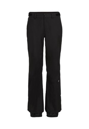 Pantaloni da neve neri con taglio dritto, vita regolabile, orli rinforzati e dettagli di branding discreti sulla gamba sinistra.