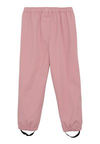 Rosa, lätta byxor med resårmidja, elastiska fållar och remdetaljer vid anklarna. Slät, vattenavvisande tyg.