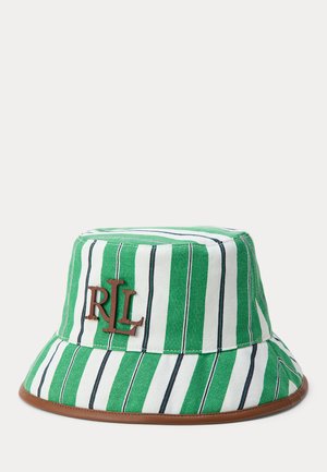 Lauren Ralph Lauren STRIPED LEATHER-TRIM CANVAS BUCKET HAT - Sombrero - green