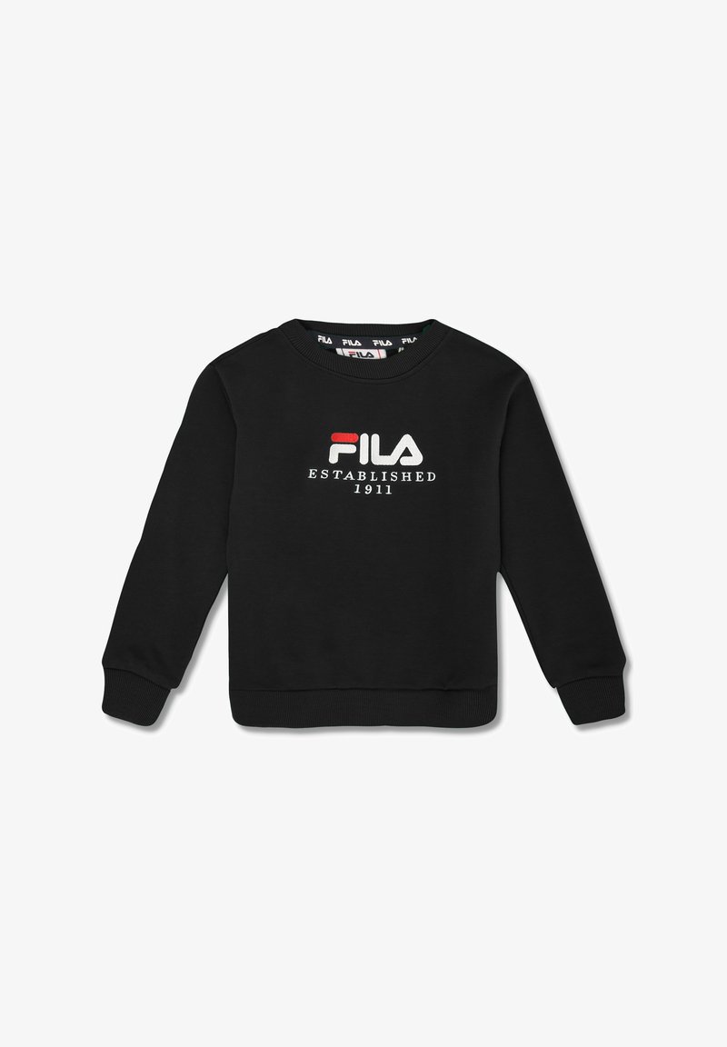 Czarna bluza polarowa z okrągłym dekoltem. Na przodzie znajduje się logo "FILA" w kolorze białym i czerwonym oraz napis "ESTABLISHED 1911" w kolorze białym. Mankiety i dół bluzy wykończone ściągaczami.