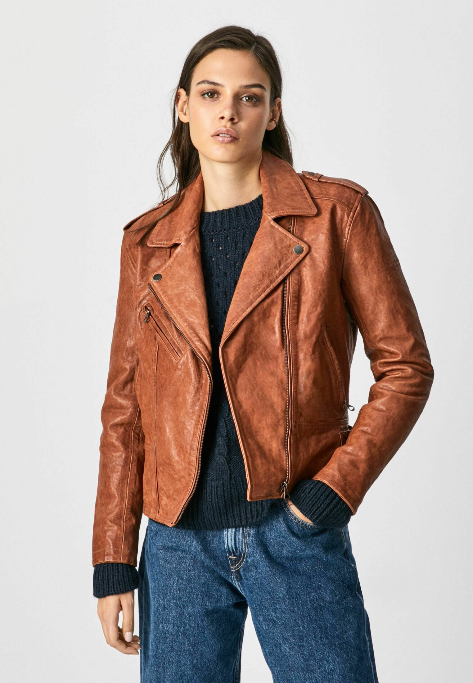 Pepe Jeans MEGAN - Chaqueta de cuero - cognac/coñac -